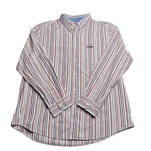 Chaps Easy Care Long Sleeve Button Up Shirt Mens XL Red White Blue Stripe Preppy